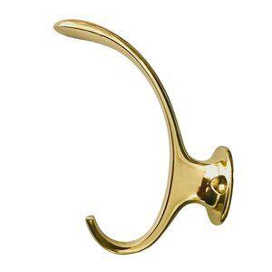 Brass Hat & Coat Hook Ives New Old Stock 5" MCM Curves Large Double Hook
